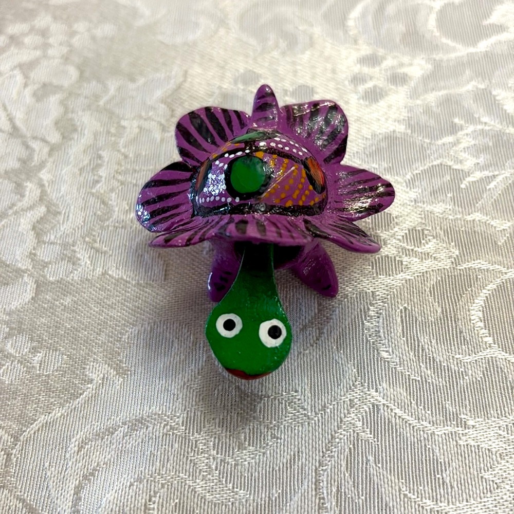 Handmade Mexican Wooden Purple Shelled Turtle